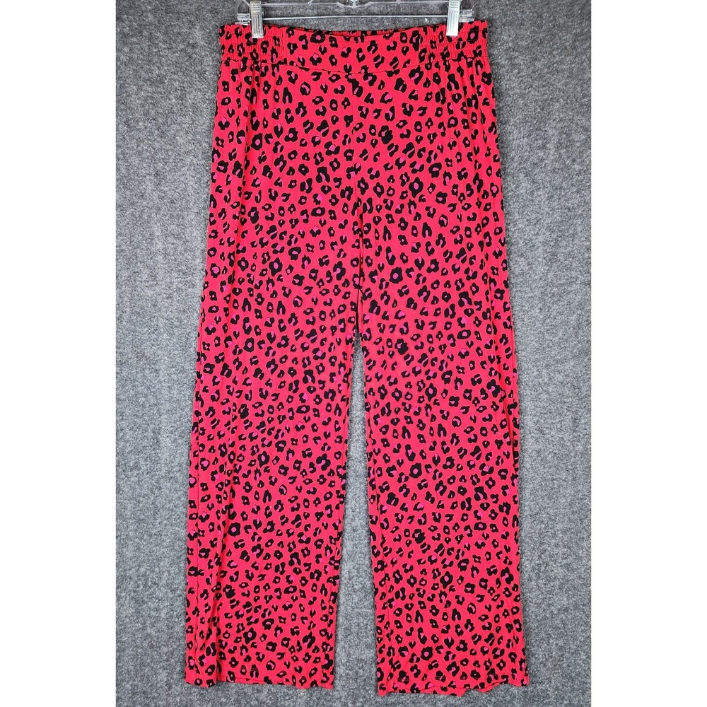 Iman Pants Womens Large Wide Leg Red Leopard Print Animal Stretch EUC